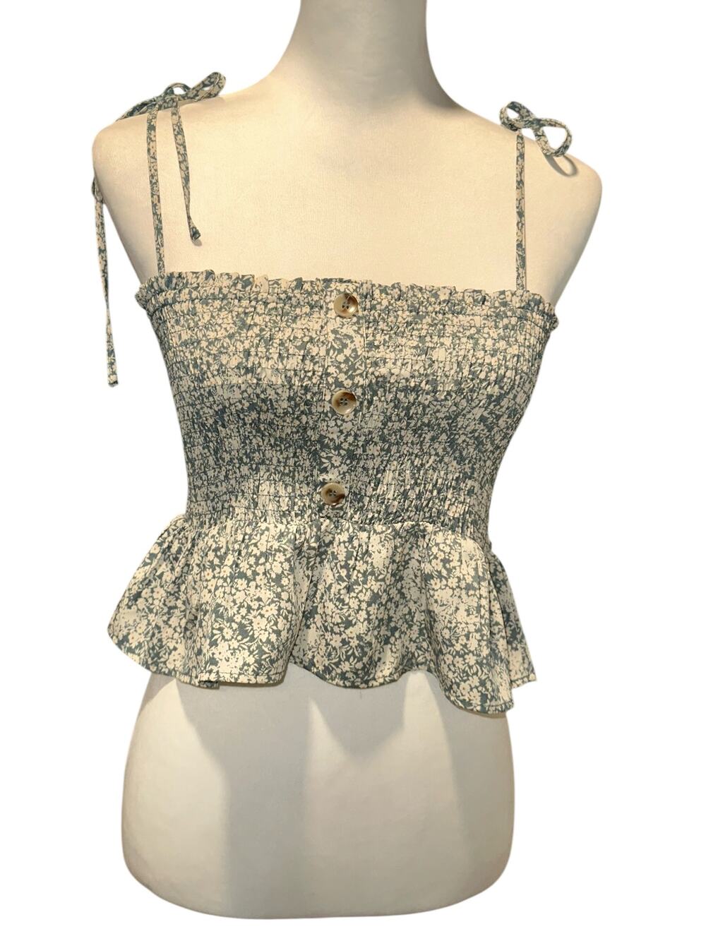 Paper Crane Sleeveless Top Green White Yellow  Size Medium